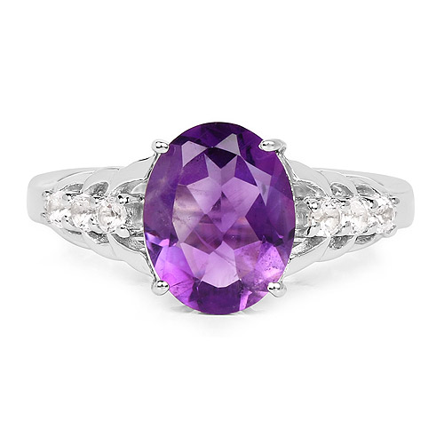 2.44 Carat Genuine Amethyst and White Topaz .925 Sterling Silver Ring