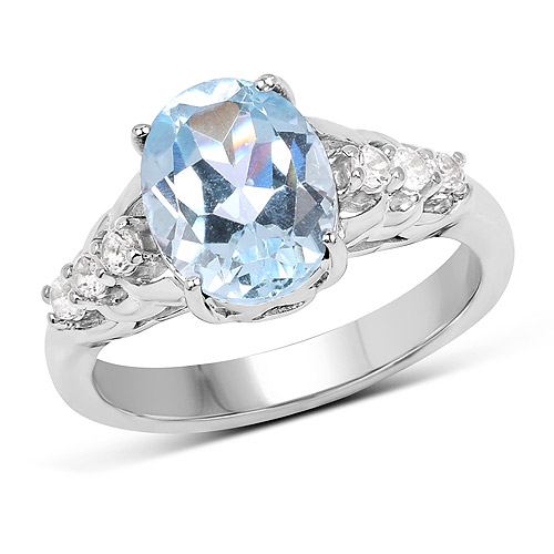 Rings-2.79 Carat Genuine  Blue Topaz and White Topaz .925 Sterling Silver Ring