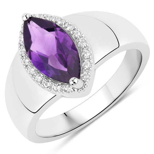 Amethyst-1.54 Carat Genuine Amethyst and White Topaz .925 Sterling Silver Ring