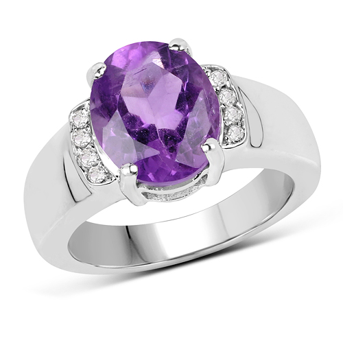 3.32 Carat Genuine  Amethyst and White Topaz .925 Sterling Silver Ring