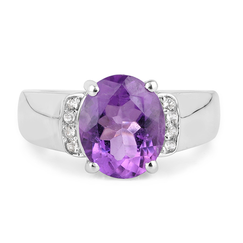 3.32 Carat Genuine  Amethyst and White Topaz .925 Sterling Silver Ring