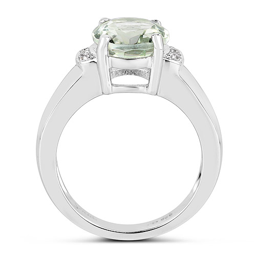 3.27 Carat Genuine Green Amethyst and White Topaz .925 Sterling Silver Ring