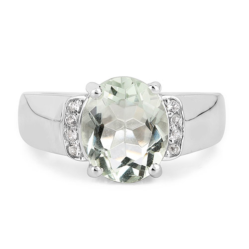 3.27 Carat Genuine Green Amethyst and White Topaz .925 Sterling Silver Ring