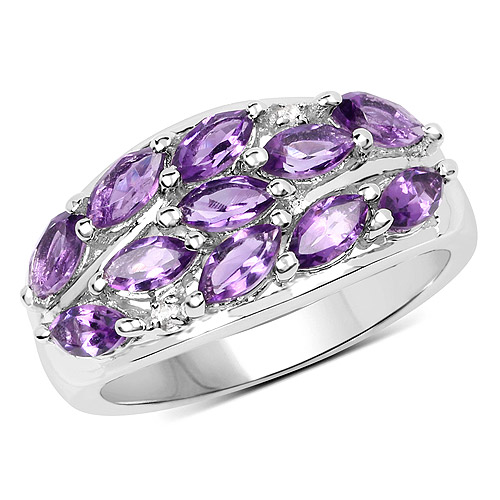 Amethyst-1.67 Carat Genuine  Amethyst and White Topaz .925 Sterling Silver Ring