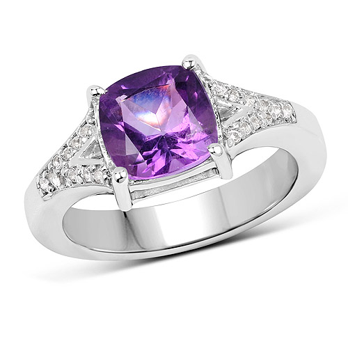 Amethyst-1.90 Carat Genuine  Amethyst and White Topaz .925 Sterling Silver Ring