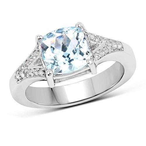 Rings-2.40 Carat Genuine  Blue Topaz and White Topaz .925 Sterling Silver Ring