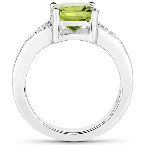 2.27 Carat Genuine Peridot and White Zircon .925 Sterling Silver Ring