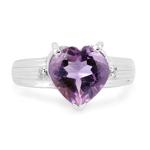 3.03 Carat Genuine  Amethyst and White Topaz .925 Sterling Silver Ring