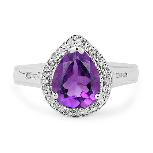 1.77 Carat Genuine Amethyst and White Topaz .925 Sterling Silver Ring