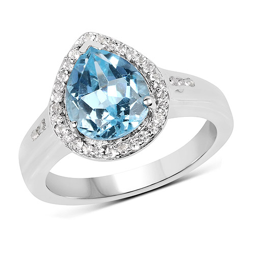 Rings-2.42 Carat Genuine Blue Topaz and White Topaz .925 Sterling Silver Ring