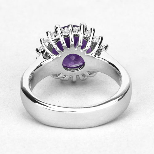 2.80 Carat Genuine Amethyst and White Topaz .925 Sterling Silver Ring
