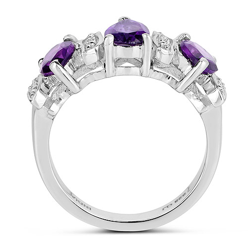 2.05 Carat Genuine Amethyst and White Topaz .925 Sterling Silver Ring