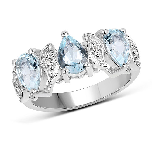 Rings-2.56 Carat Genuine Blue Topaz and White Topaz .925 Sterling Silver Ring