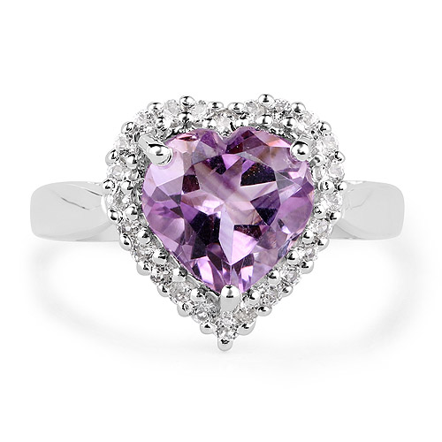 3.53 Carat Genuine  Amethyst and White Topaz .925 Sterling Silver Ring