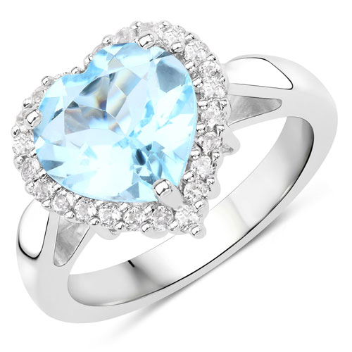 Rings-4.68 Carat Genuine Blue Topaz and White Topaz .925 Sterling Silver Ring