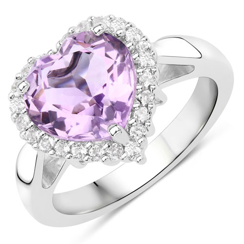 Amethyst-4.03 Carat Genuine Pink Amethyst and White Topaz .925 Sterling Silver Ring