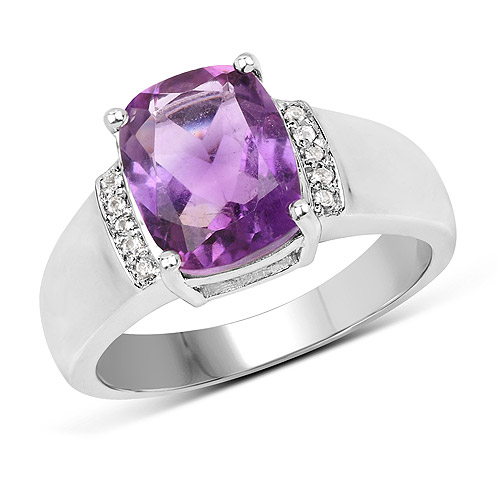 Amethyst-2.65 Carat Genuine  Amethyst and White Topaz .925 Sterling Silver Ring