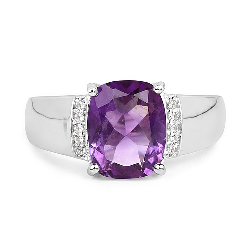 2.65 Carat Genuine  Amethyst and White Topaz .925 Sterling Silver Ring