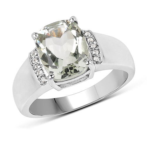 2.30 Carat Genuine Green Amethyst and White Topaz .925 Sterling Silver Ring
