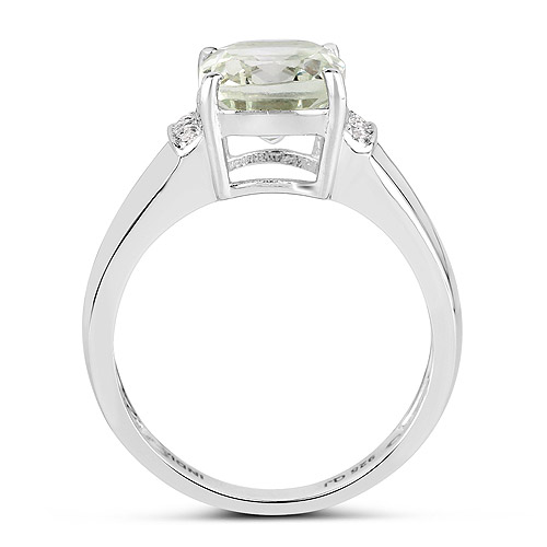 2.30 Carat Genuine Green Amethyst and White Topaz .925 Sterling Silver Ring