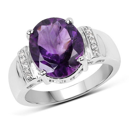 3.85 Carat Genuine  Amethyst and White Topaz .925 Sterling Silver Ring