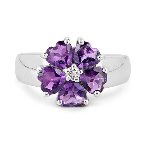 2.33 Carat Genuine Amethyst and White Topaz .925 Sterling Silver Ring