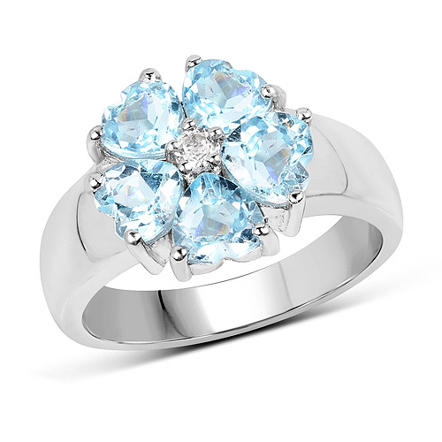 Rings-2.58 Carat Genuine Blue Topaz and White Topaz .925 Sterling Silver Ring