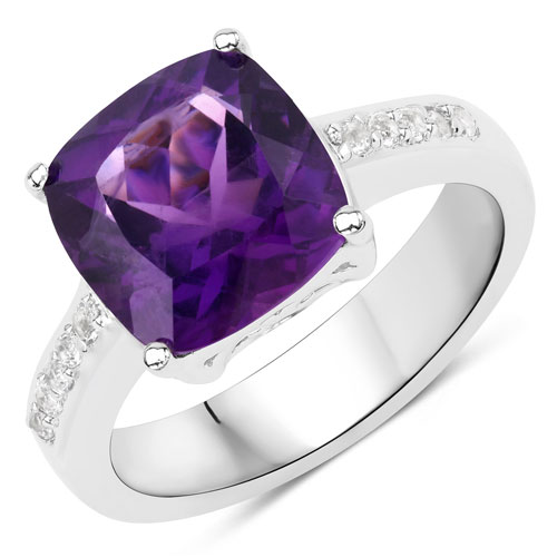 Amethyst-3.32 Carat Genuine Amethyst and White Topaz .925 Sterling Silver Ring