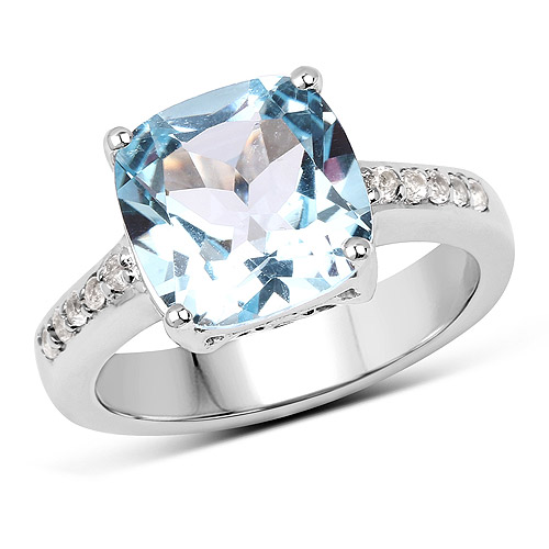 Rings-4.62 Carat Genuine Blue Topaz and White Topaz .925 Sterling Silver Ring