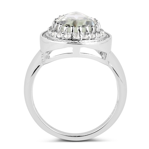 2.74 Carat Genuine Green Amethyst and White Topaz .925 Sterling Silver Ring