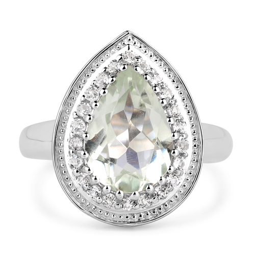2.74 Carat Genuine Green Amethyst and White Topaz .925 Sterling Silver Ring