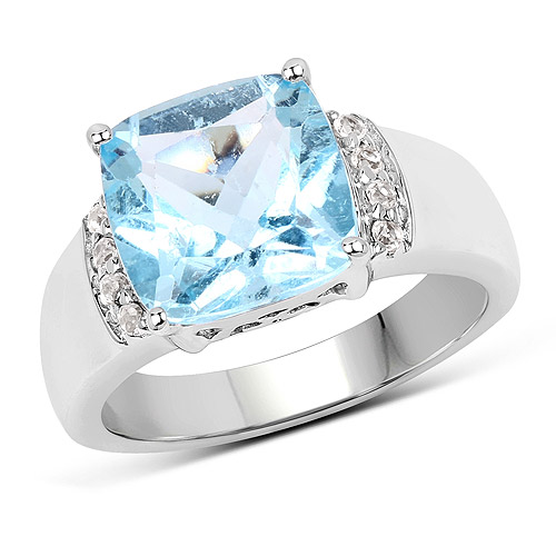 Rings-4.58 Carat Genuine Blue Topaz and White Topaz .925 Sterling Silver Ring