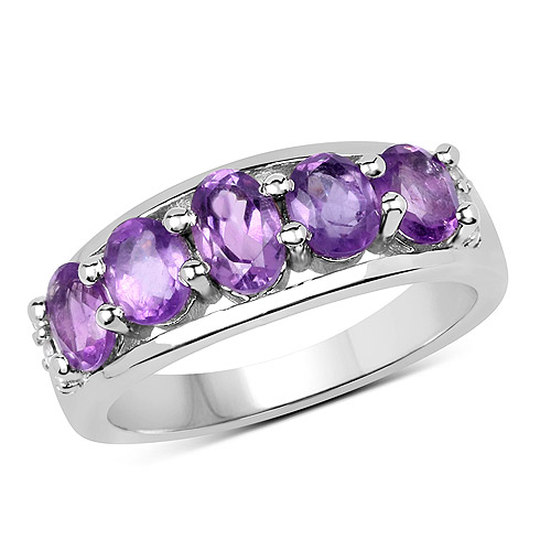 Amethyst-1.85 Carat Genuine  Amethyst and White Topaz .925 Sterling Silver Ring