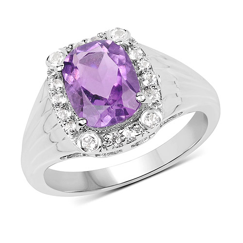 Amethyst-2.13 Carat Genuine  Amethyst and White Topaz .925 Sterling Silver Ring