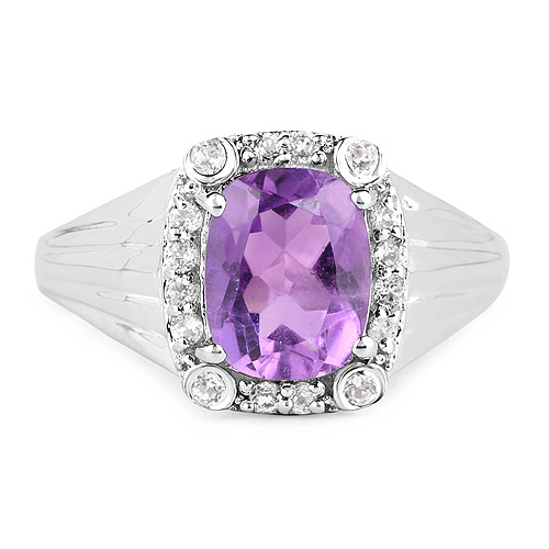 2.13 Carat Genuine  Amethyst and White Topaz .925 Sterling Silver Ring