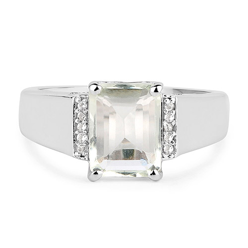 2.25 Carat Genuine Green Amethyst and White Topaz .925 Sterling Silver Ring