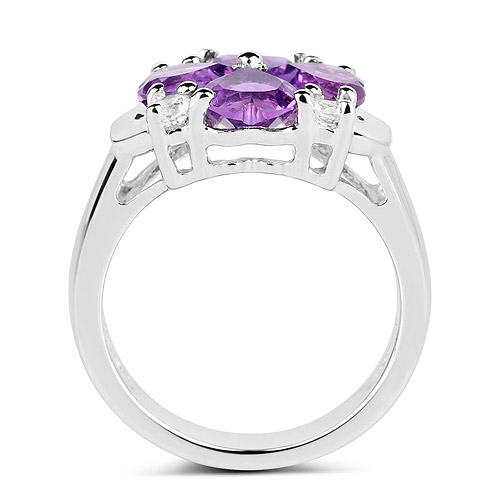 3.12 Carat Genuine Amethyst and White Topaz .925 Sterling Silver Ring