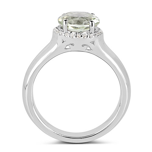 1.87 Carat Genuine Green Amethyst and White Topaz .925 Sterling Silver Ring