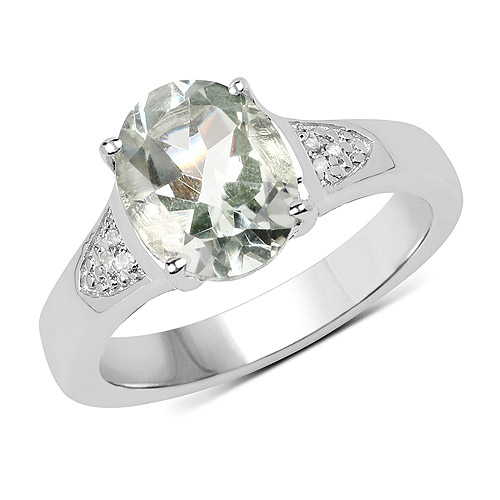 Amethyst-2.53 Carat Genuine Green Amethyst and White Topaz .925 Sterling Silver Ring