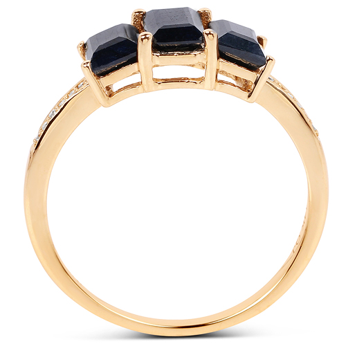 1.49 Carat Genuine Blue Sapphire and White Diamond 14K Yellow Gold Ring