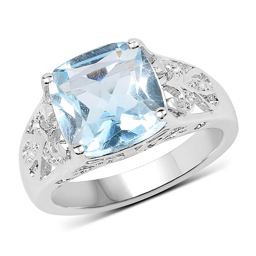 Rings-4.45 Carat Genuine Blue Topaz and White Topaz .925 Sterling Silver Ring