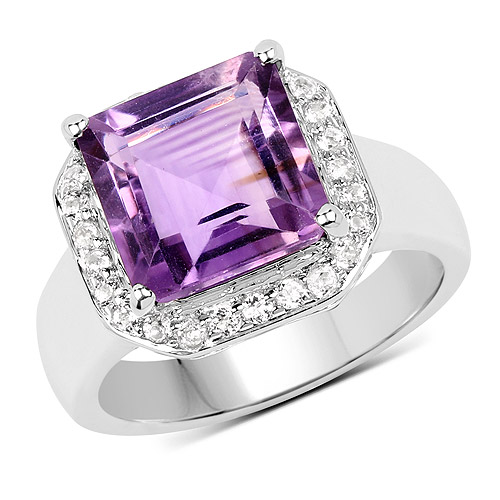 Amethyst-4.42 Carat Genuine  Amethyst and White Topaz .925 Sterling Silver Ring