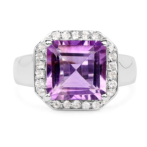 4.42 Carat Genuine  Amethyst and White Topaz .925 Sterling Silver Ring