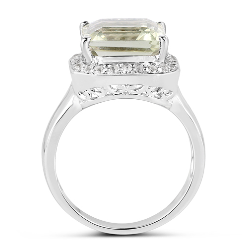 4.52 Carat Genuine Green Amethyst and White Topaz .925 Sterling Silver Ring
