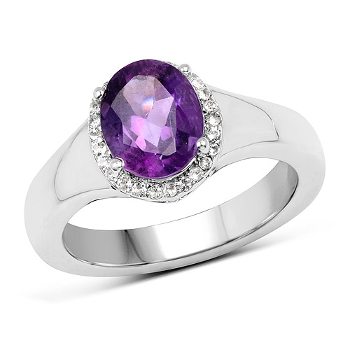 Amethyst-1.73 Carat Genuine  Amethyst and White Topaz .925 Sterling Silver Ring