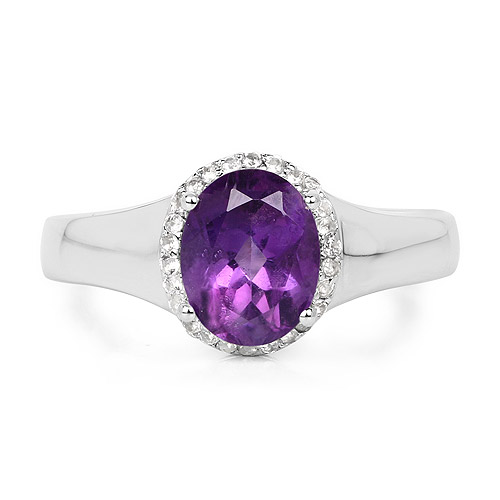 1.73 Carat Genuine  Amethyst and White Topaz .925 Sterling Silver Ring