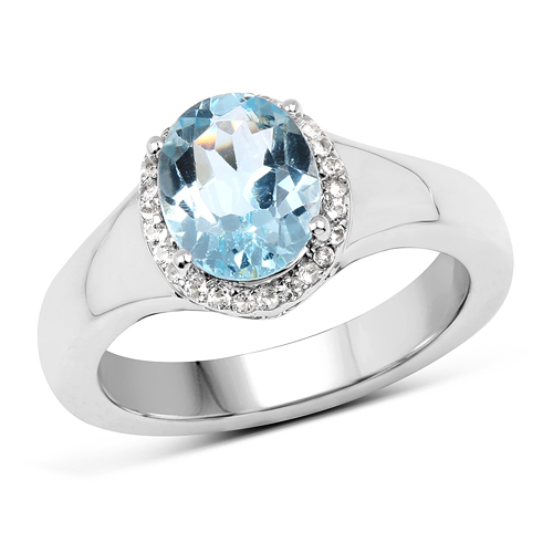 Rings-2.63 Carat Genuine  Blue Topaz and White Topaz .925 Sterling Silver Ring
