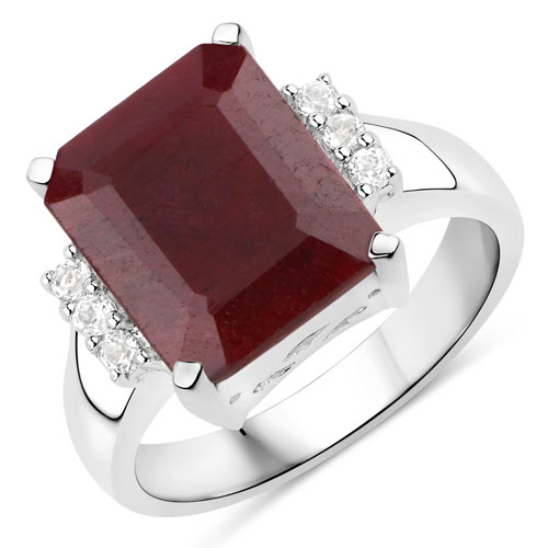 Ruby-7.29 Carat Dyed Ruby and White Topaz .925 Sterling Silver Ring