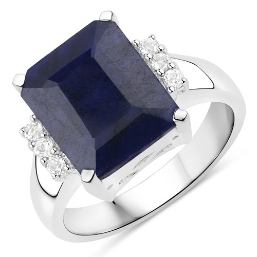 Sapphire-6.54 Carat Dyed Sapphire and White Topaz .925 Sterling Silver Ring