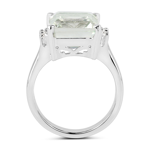 5.54 Carat Genuine Green Amethyst and White Topaz .925 Sterling Silver Ring